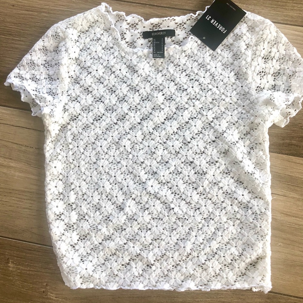 FOREVER 21 Lace Sheer Floral Short Sleeve Top Tee